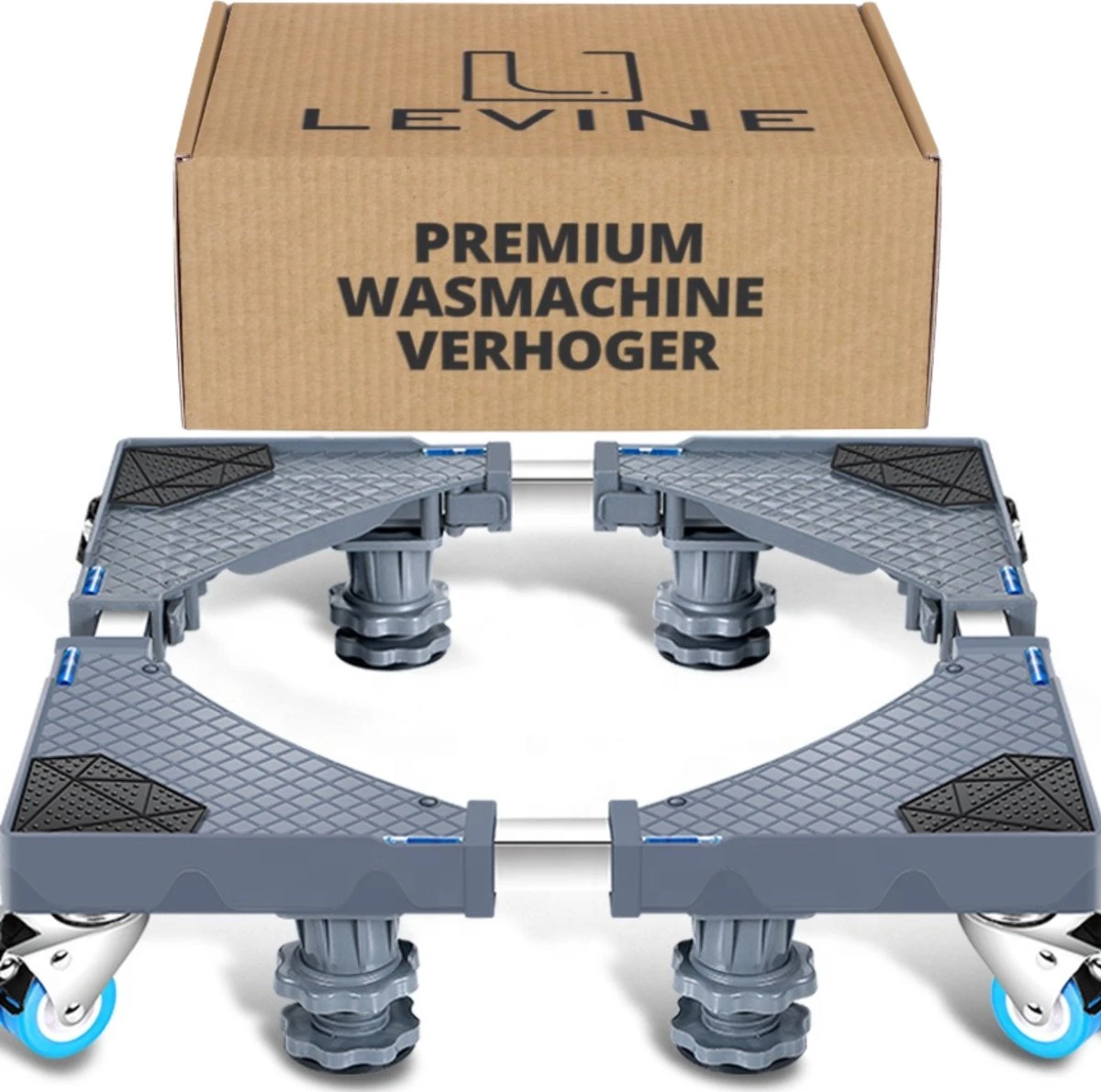 Levine Wasmachine Verhoger Met Wielen - Opbouwmeubel - Universeel - Verplaatsbaar - Extra Stevig - Grijs - Meubelroller - Inclusief 4 Trillingsdempers 1 Levine Wasmachine Verhoger Met Wielen - Opbouwmeubel - Universeel - Verplaatsbaar - Extra Stevig - Grijs - Meubelroller - Inclusief 4 Trillingsdempers