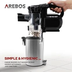 AREBOS - 2-in-1 Steelstofzuiger Draadloos - Stofzuiger Zonder Zak 200W - Kruimelzuiger - Handstofzuiger - Turboborstel Met LED - Stofzuiger Met Zak - Zwart -Leifheit Store 1200x1193 13