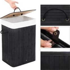 Merkloos Bamboe Wasmand Met Deksel, Katoenen Zak En Handvaten - 72L - Zwart 10 Merkloos Bamboe Wasmand Met Deksel, Katoenen Zak En Handvaten - 72L - Zwart -Leifheit Store 1200x1194 3