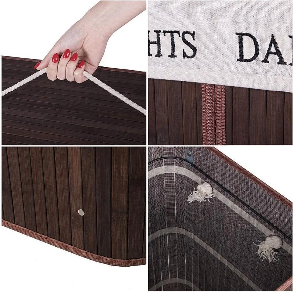 Springos Dubbele Wasmand | 2 Vakken Met Deksel | Opvouwbaar | 100 Liter | Met Uitneembare Waszak | Wasmand | Bruin 3 Springos Dubbele Wasmand | 2 Vakken Met Deksel | Opvouwbaar | 100 Liter | Met Uitneembare Waszak | Wasmand | Bruin - Afbeelding 3