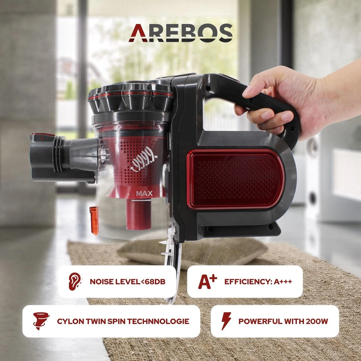 AREBOS Draagbare Accustofzuiger 2in1 Accustofzuiger Zakloos Draadloos Wandlader 5 AREBOS Draagbare Accustofzuiger 2in1 Accustofzuiger Zakloos Draadloos Wandlader - Afbeelding 5