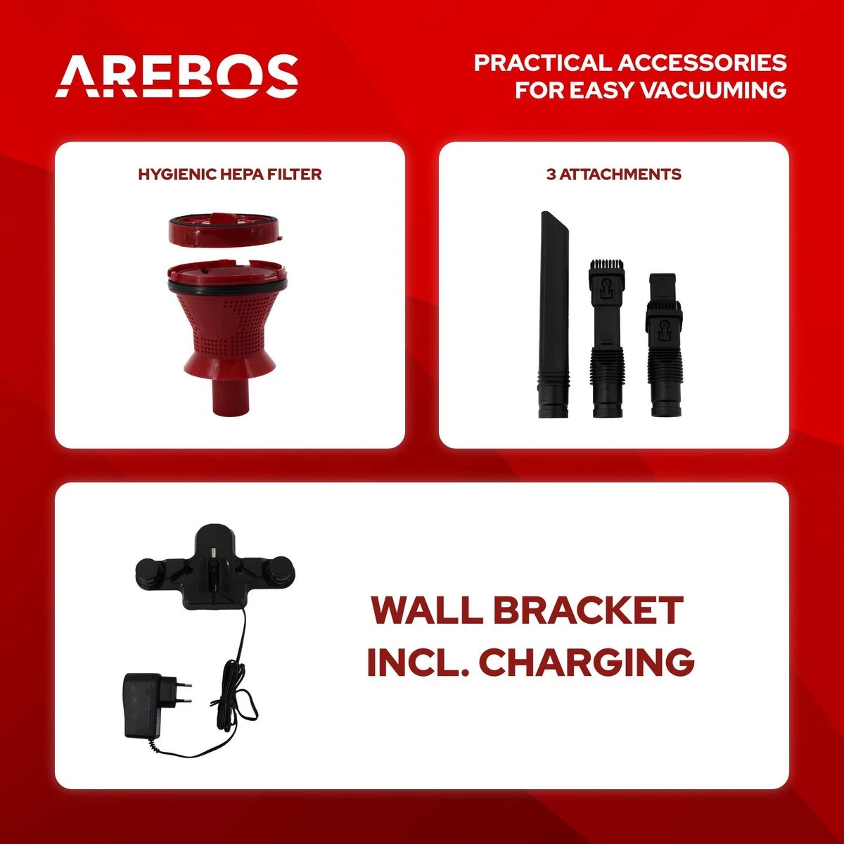 AREBOS Draagbare Accustofzuiger 2in1 Accustofzuiger Zakloos Draadloos Wandlader 9 AREBOS Draagbare Accustofzuiger 2in1 Accustofzuiger Zakloos Draadloos Wandlader - Afbeelding 9