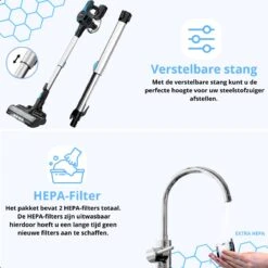 Steelstofzuiger Draadloos - Ampes® - Stofzuiger Draadloos - 6 In 1 - 25Kpa Zuigkracht - 2 Kracht Standen - 45 Minuten Gebruikerstijd - 250W -Leifheit Store 1200x1200 1168