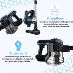 Steelstofzuiger Draadloos - Ampes® - Stofzuiger Draadloos - 6 In 1 - 25Kpa Zuigkracht - 2 Kracht Standen - 45 Minuten Gebruikerstijd - 250W -Leifheit Store 1200x1200 1170
