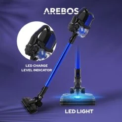 AREBOS - 2-in-1 Steelstofzuiger Draadloos - Stofzuiger Zonder Zak 200W - Kruimelzuiger - Handstofzuiger - Turboborstel Met LED - Stofzuiger Met Zak - Blauw -Leifheit Store 1200x1200 1219