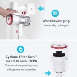 CleanDays® Snoerloze Stofzuiger V12 Steelstofzuiger - Met Kruimelzuiger - Turbostand - LED Verlichting - Sterke Zuigkracht - Draadloos Zonder Zak 4 In 1! Inclusief Muurbeugel -Leifheit Store 1200x1200 1292