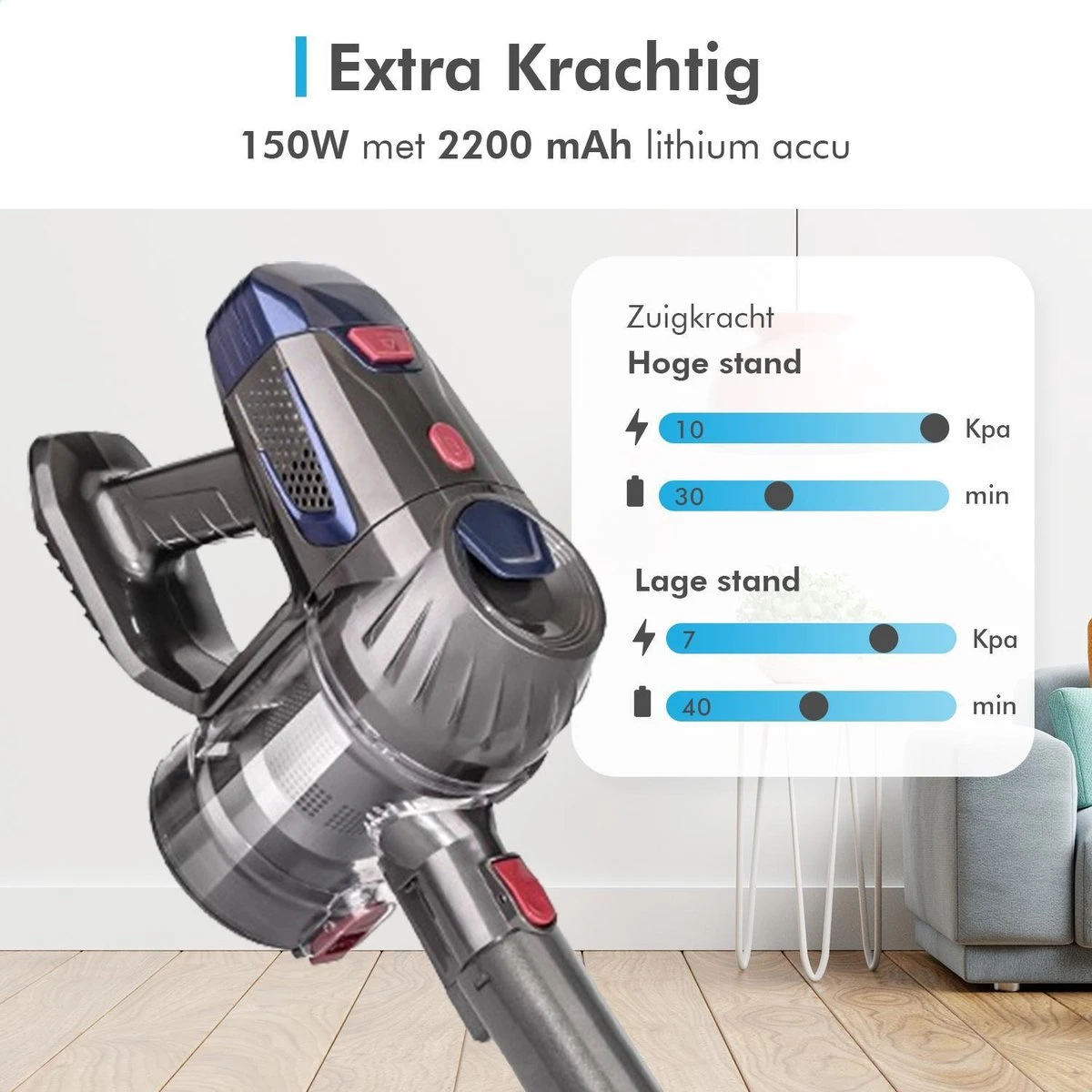 Trendwares® Snoerloze Steelstofzuiger – Handstofzuiger Met Steel – Draadloze Stofzuiger & Kruimelzuiger - 150W - Oranje/Grijs 2 Trendwares® Snoerloze Steelstofzuiger – Handstofzuiger Met Steel – Draadloze Stofzuiger & Kruimelzuiger - 150W - Oranje/Grijs - Afbeelding 2