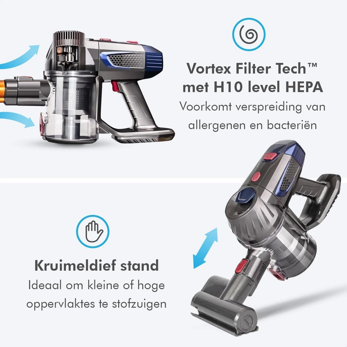 Trendwares® Snoerloze Steelstofzuiger – Handstofzuiger Met Steel – Draadloze Stofzuiger & Kruimelzuiger - 150W - Oranje/Grijs 7 Trendwares® Snoerloze Steelstofzuiger – Handstofzuiger Met Steel – Draadloze Stofzuiger & Kruimelzuiger - 150W - Oranje/Grijs - Afbeelding 7