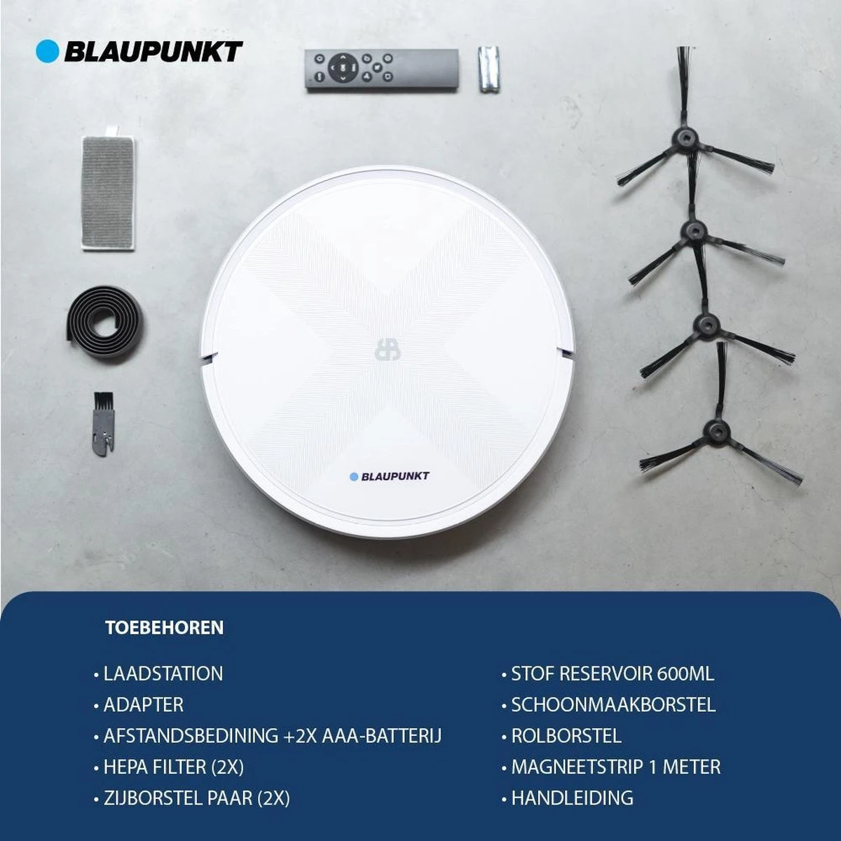 Blaupunkt Bluebot XVAC – Robotstofzuiger Met Laadstation - Met Optie Tot Dweilfunctie – Slimme Gyro Navigatie 12 Blaupunkt Bluebot XVAC – Robotstofzuiger Met Laadstation - Met Optie Tot Dweilfunctie – Slimme Gyro Navigatie - Afbeelding 12