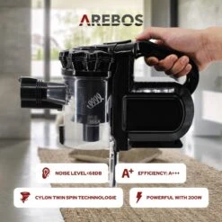 AREBOS - 2-in-1 Steelstofzuiger Draadloos - Stofzuiger Zonder Zak 200W - Kruimelzuiger - Handstofzuiger - Turboborstel Met LED - Stofzuiger Met Zak - Zwart -Leifheit Store 1200x1200 1539