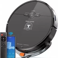 TONIHOMI® D2-001 - Robotstofzuiger Met Dweilfunctie - Automatisch Opladen - Perfect Voor Huisdieren - Mat Zwart