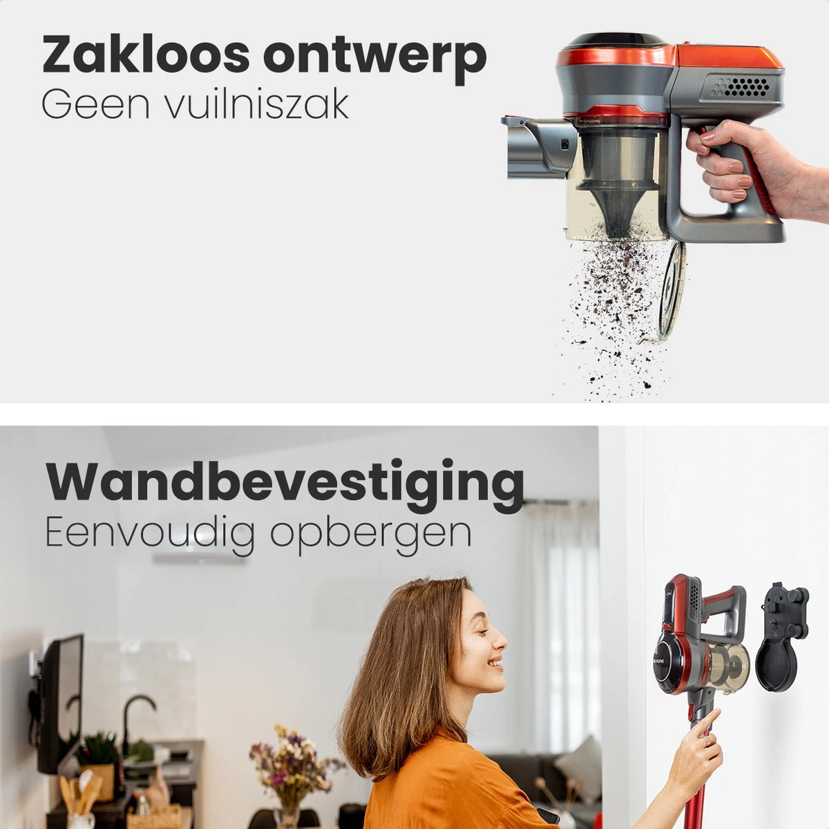 Auronic Steelstofzuiger - Draadloos - 4-in-1 - Op Batterij - 160W - Rood/Grijs 2 Auronic Steelstofzuiger - Draadloos - 4-in-1 - Op Batterij - 160W - Rood/Grijs - Afbeelding 2