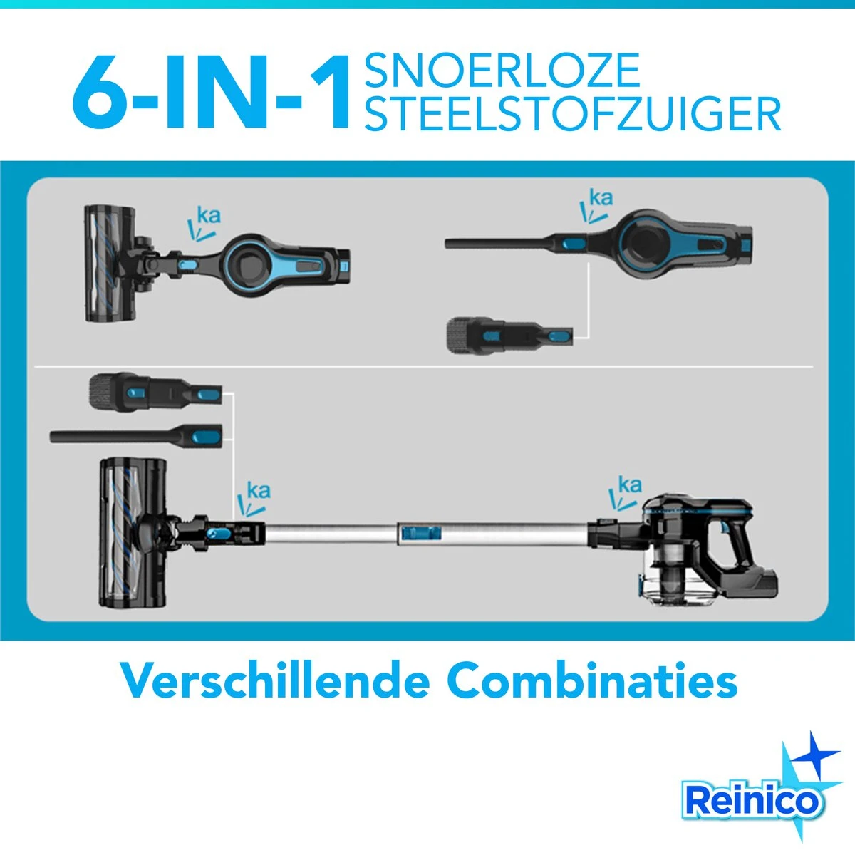 Reinico® - Stofzuiger - Vacuum Cleaner -12Kpa Krachtige Zuigstokstofzuiger - 6 In 1 Snoerloze Steelstofzuiger - 2200mAh Batterij - 440*330*190mm - Handheld - Zwart - EU-stekker 2 Reinico® - Stofzuiger - Vacuum Cleaner -12Kpa Krachtige Zuigstokstofzuiger - 6 In 1 Snoerloze Steelstofzuiger - 2200mAh Batterij - 440*330*190mm - Handheld - Zwart - EU-stekker - Afbeelding 2