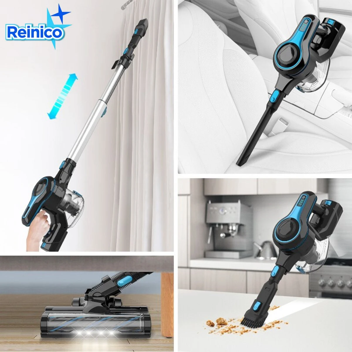 Reinico® - Stofzuiger - Vacuum Cleaner -12Kpa Krachtige Zuigstokstofzuiger - 6 In 1 Snoerloze Steelstofzuiger - 2200mAh Batterij - 440*330*190mm - Handheld - Zwart - EU-stekker 5 Reinico® - Stofzuiger - Vacuum Cleaner -12Kpa Krachtige Zuigstokstofzuiger - 6 In 1 Snoerloze Steelstofzuiger - 2200mAh Batterij - 440*330*190mm - Handheld - Zwart - EU-stekker - Afbeelding 5