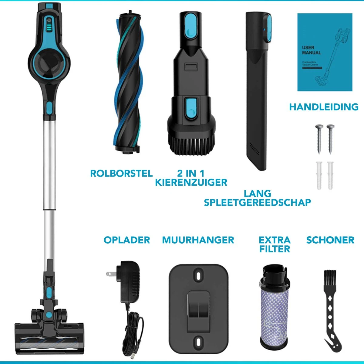 Reinico® - Stofzuiger - Vacuum Cleaner -12Kpa Krachtige Zuigstokstofzuiger - 6 In 1 Snoerloze Steelstofzuiger - 2200mAh Batterij - 440*330*190mm - Handheld - Zwart - EU-stekker 7 Reinico® - Stofzuiger - Vacuum Cleaner -12Kpa Krachtige Zuigstokstofzuiger - 6 In 1 Snoerloze Steelstofzuiger - 2200mAh Batterij - 440*330*190mm - Handheld - Zwart - EU-stekker - Afbeelding 7
