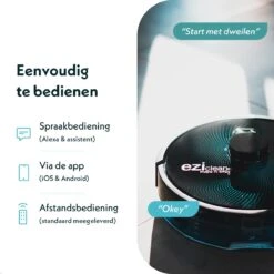 Eziclean Aqua-Connect X850 – Dweilrobot – Robotstofzuiger Met Dweilfunctie – Spraakbesturing – Lasertechnologie – Valdetectie – Plint- En Vloerdetectie – 240 Min Autonomie - 260m² - HEPA 13 Filter - 55dB -Leifheit Store 1200x1200 1947