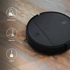 Sinji Smart Robotstofzuiger – 4 Schoonmaakstanden – Dweilfunctie – Laadstation – Besturing Via App – Afstandsbediening – Spraakbesturing Via Google En Alexa - Zwart