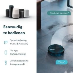 Eziclean Connect X550 - Robotstofzuiger Met Dweilfunctie - Met Laadstation - Ideaal Voor Huisdieren - Spraakbesturing - Navigatietechnologie - 120m - Ultra Stil 55dB -Leifheit Store 1200x1200 2197