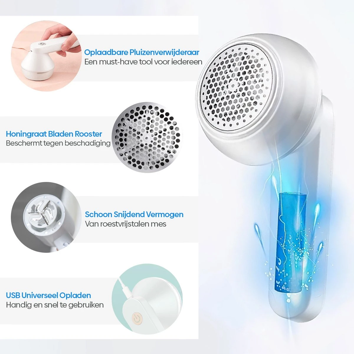 Revo Goods Elektrische Pluizenverwijderaar - Geschikt Voor Kleding En Meubels - Pluisjes - Oplaadbaar Pluizentondeuse - 4 Revo Goods Elektrische Pluizenverwijderaar - Geschikt Voor Kleding En Meubels - Pluisjes - Oplaadbaar Pluizentondeuse - - Afbeelding 4