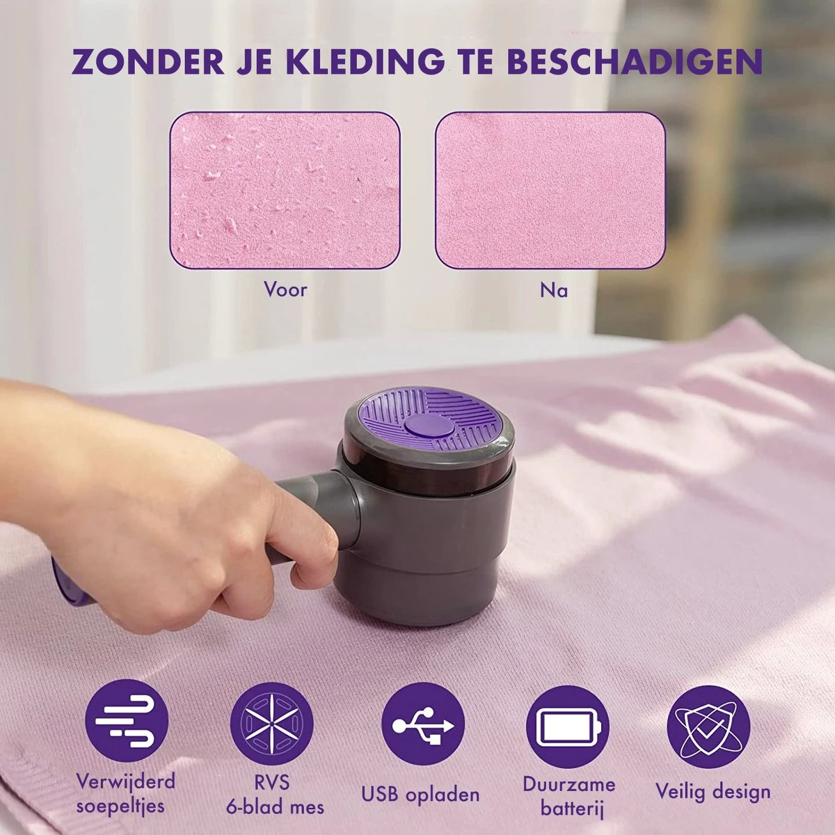 DynaBright Elektrische Pluizenverwijderaar - Draadloos - 2 Extra Opzetstukken - Pluizentondeuse - Grijs 2 DynaBright Elektrische Pluizenverwijderaar - Draadloos - 2 Extra Opzetstukken - Pluizentondeuse - Grijs - Afbeelding 2