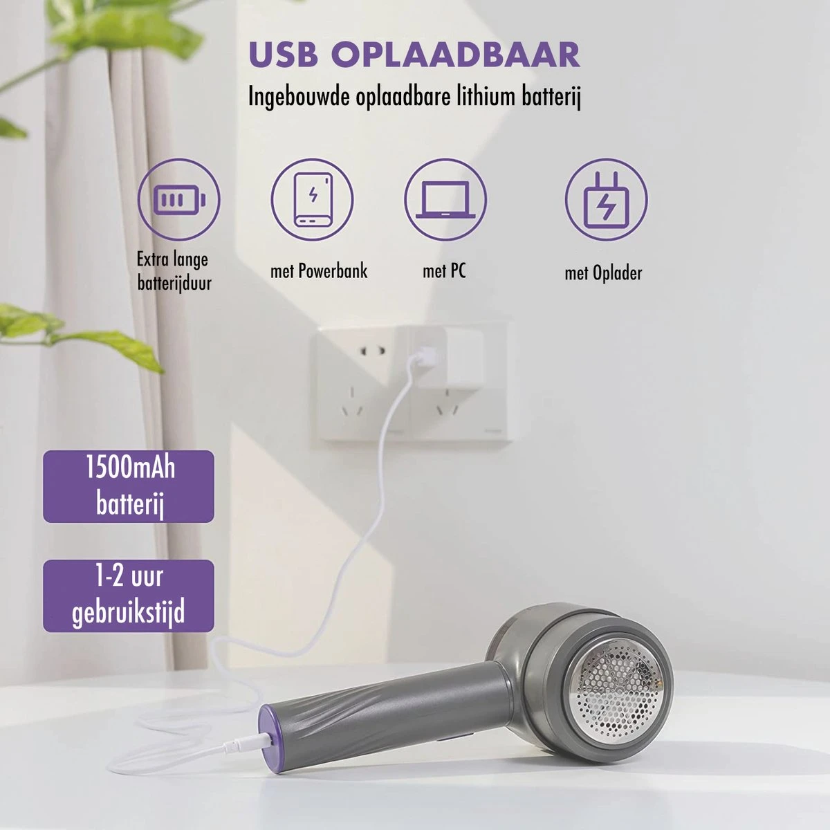 DynaBright Elektrische Pluizenverwijderaar - Draadloos - 2 Extra Opzetstukken - Pluizentondeuse - Grijs 5 DynaBright Elektrische Pluizenverwijderaar - Draadloos - 2 Extra Opzetstukken - Pluizentondeuse - Grijs - Afbeelding 5