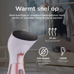 Luxe Kledingstomer - Handstomer - Handstoomreiniger - Stoomstrijkijzer - Stomer Kleding - Voor Op Reis - Roze -Leifheit Store 1200x1200 2573