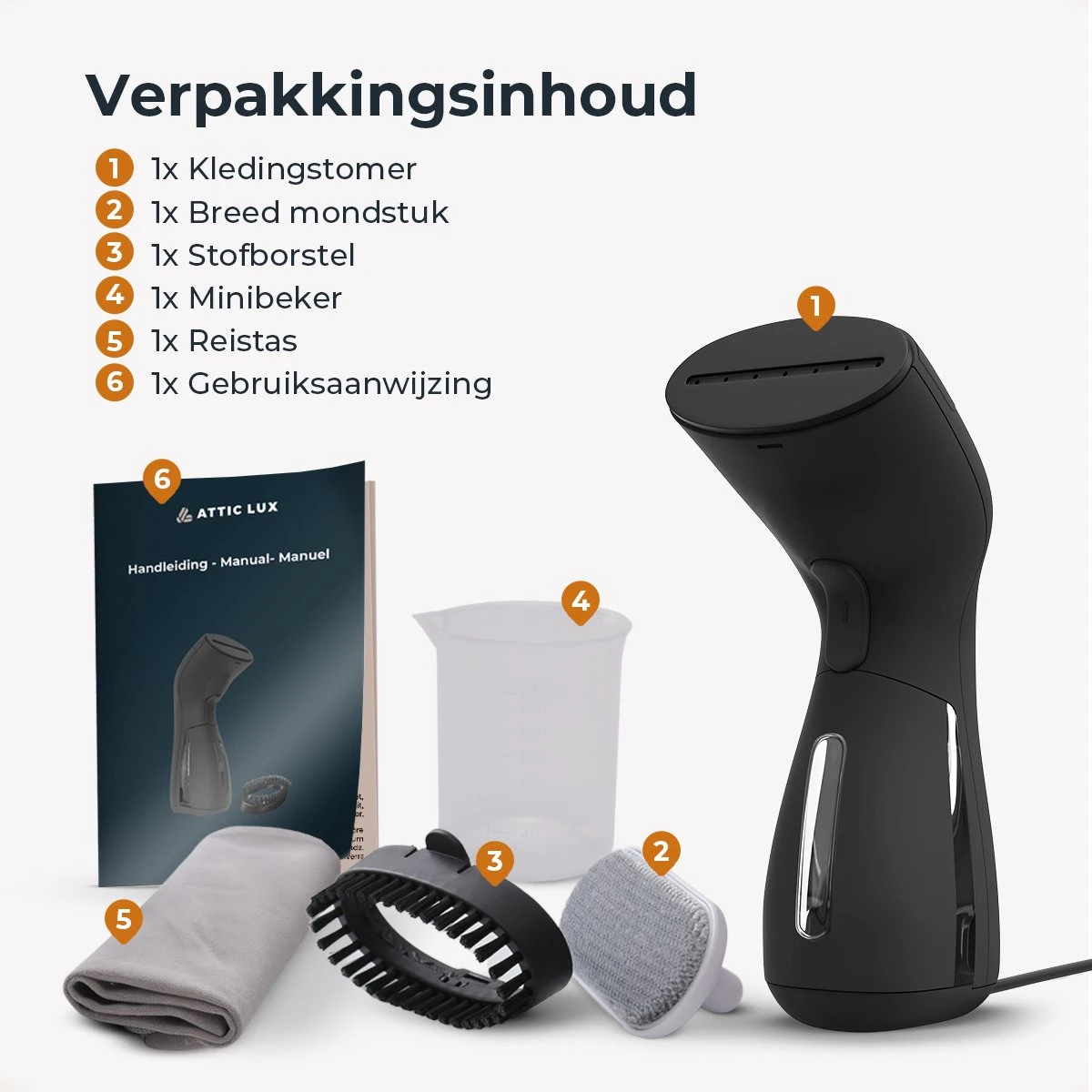 Attic Lux Krachtige Kledingstomer - Handstomer - Professioneel - Compact- Warmt Snel Op - Inclusief Opzetborstel - Zwart 6 Attic Lux Krachtige Kledingstomer - Handstomer - Professioneel - Compact- Warmt Snel Op - Inclusief Opzetborstel - Zwart - Afbeelding 6