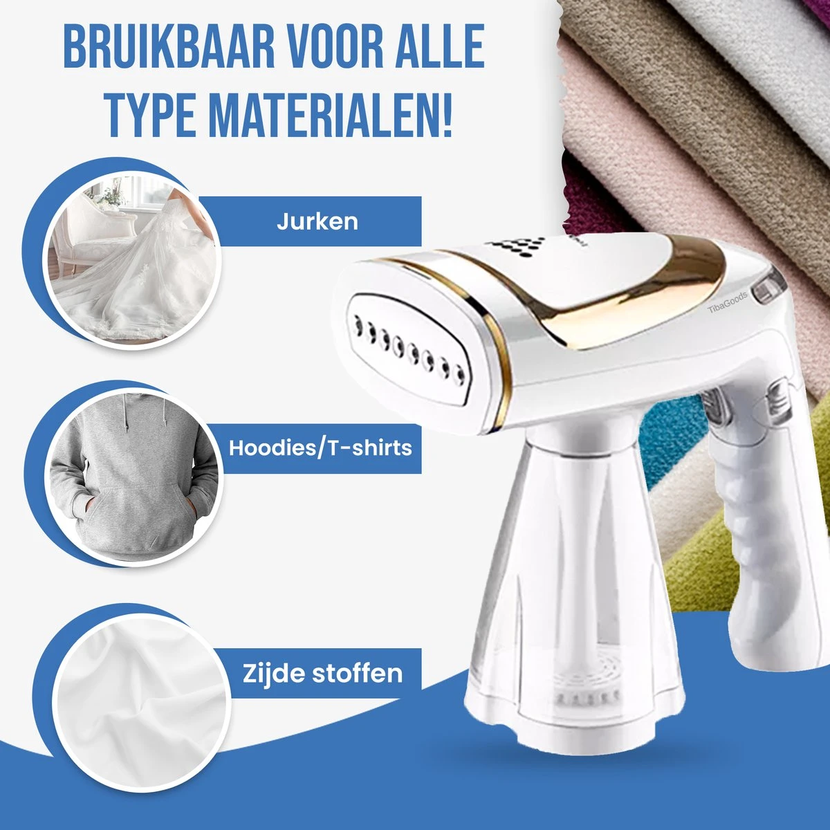 TibaGoods Luxe Kledingstomer - Handstomer - Ontkreuker - Stoomreiniger - Warmt Snel Op - Inclusief 2 Opzetborstels - 1600w - 250ml 6 TibaGoods Luxe Kledingstomer - Handstomer - Ontkreuker - Stoomreiniger - Warmt Snel Op - Inclusief 2 Opzetborstels - 1600w - 250ml - Afbeelding 6
