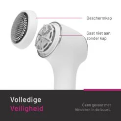 Merkloos Elektrische Pluizenverwijderaar – Ontpluizer – Ontpiller - USB Oplaadbaar – Krachtige Batterij – Extra Grote Scheerkop – Voor Bed/bank/kleding - 3x Opzetstuk – Wit -Leifheit Store 1200x1200 2699