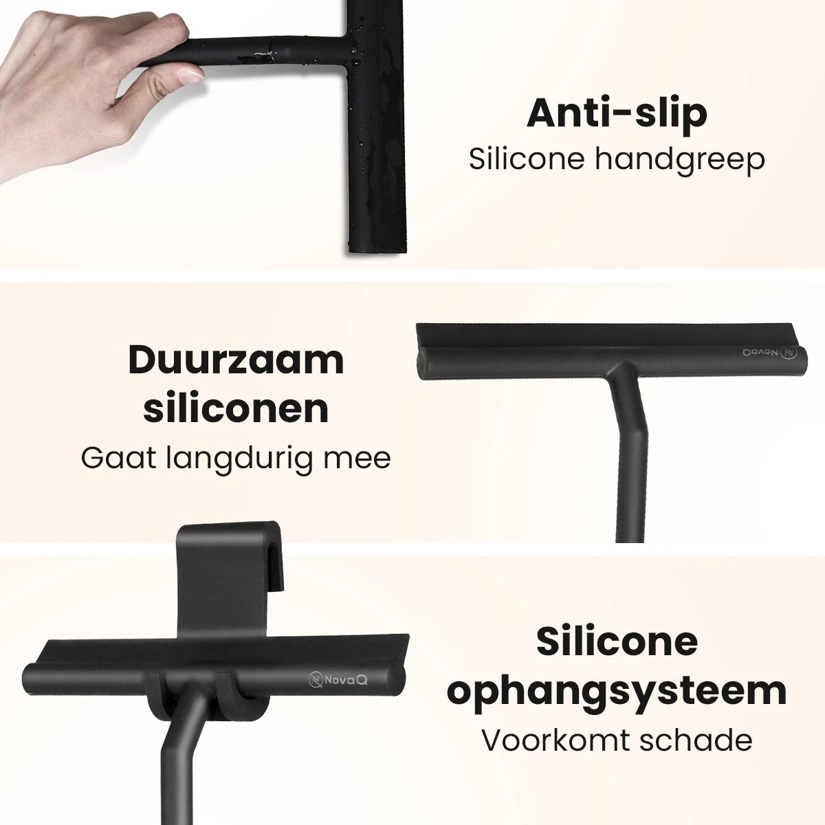 NovaQ® Vloerwisser Met Steel - Vloertrekker Met Steel - Douchewisser Zwart - Raamwisser Douche - Badkamer Trekker - Vloerwisser Zwart 2 In 1 Set Inclusief Ophanghaken 4 NovaQ® Vloerwisser Met Steel - Vloertrekker Met Steel - Douchewisser Zwart - Raamwisser Douche - Badkamer Trekker - Vloerwisser Zwart 2 In 1 Set Inclusief Ophanghaken - Afbeelding 4