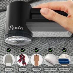 Vonia Pluizenverwijderaar - Pluizentondeuse - Elektrische Ontpluizer - Ontpiller - Draadloos - 2 Extra Opzetstukken- Zwart -Leifheit Store 1200x1200 2807