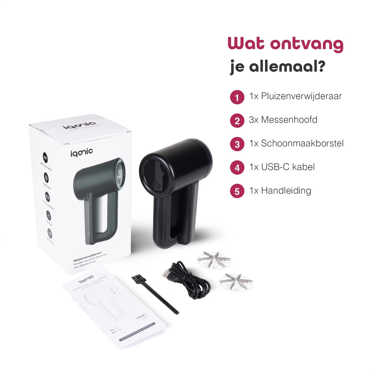 Iqonic Elektrische Pluizenverwijderaar - Oplaadbaar - Ontpluizer - Pluizentondeuse - Zwart 9 Iqonic Elektrische Pluizenverwijderaar - Oplaadbaar - Ontpluizer - Pluizentondeuse - Zwart - Afbeelding 9