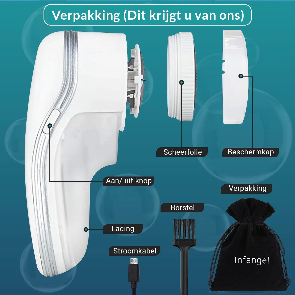 Infangel – Elektrische Pluizenverwijderaar – Draadloze Pluizendief – Incl. 2 Extra Opzetstukken - Grijs 3 Infangel – Elektrische Pluizenverwijderaar – Draadloze Pluizendief – Incl. 2 Extra Opzetstukken - Grijs - Afbeelding 3
