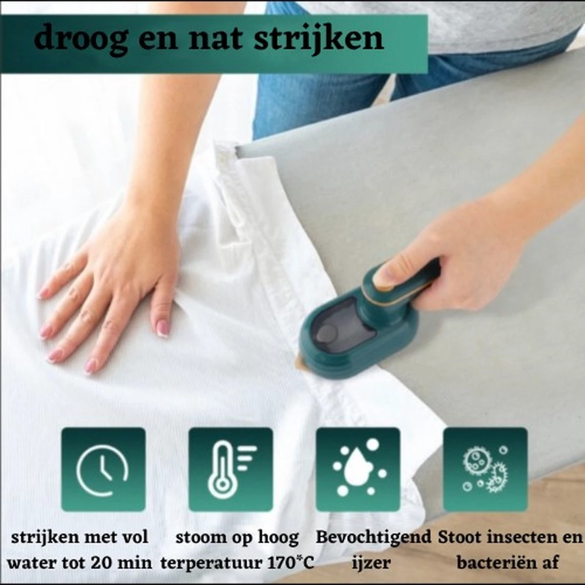 Stomer Kleding– Stoomapparaat Kleding – Handstomer – 100/240V – Groen – Stoomreiniger – 11.4 X 8.4 X 6.2 Cm – Reis Strijkijzer Klein – Steamer 2 Stomer Kleding– Stoomapparaat Kleding – Handstomer – 100/240V – Groen – Stoomreiniger – 11.4 X 8.4 X 6.2 Cm – Reis Strijkijzer Klein – Steamer - Afbeelding 2
