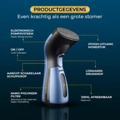 Ample Kledingstomer - Stoomstrijkijzer - Stoomreiniger - Handstomer Kleding - Stomer Kleding - Stoomapparaat Kleding - Kleding Stomer - Blauw -Leifheit Store 1200x1200 2966