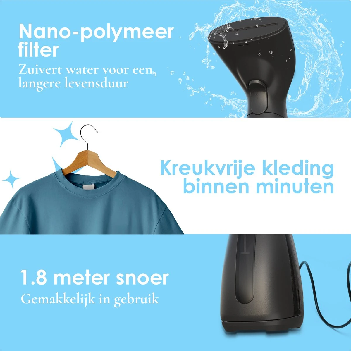 Luxe Kledingstomer - Handstomer - Handstoomreiniger - Stoomstrijkijzer - Stomer Kleding - Voor Op Reis - Zwart 3 Luxe Kledingstomer - Handstomer - Handstoomreiniger - Stoomstrijkijzer - Stomer Kleding - Voor Op Reis - Zwart - Afbeelding 3