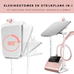 Niceey Kledingstomer - Incl. Strijkplank - Met 6 Standen - Krachtig Stomen - Steamer - 1800Watt - 2,5L Watercapaciteit - Wit/Roze -Leifheit Store 1200x1200 2987