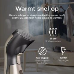 Luxe Kledingstomer - Handstomer - Handstoomreiniger - Stoomstrijkijzer - Stomer Kleding - Voor Op Reis - Goud -Leifheit Store 1200x1200 2999