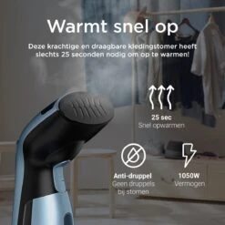 Luxe Kledingstomer - Handstomer - Handstoomreiniger - Stoomstrijkijzer - Stomer Kleding - Voor Op Reis - Blauw -Leifheit Store 1200x1200 3016