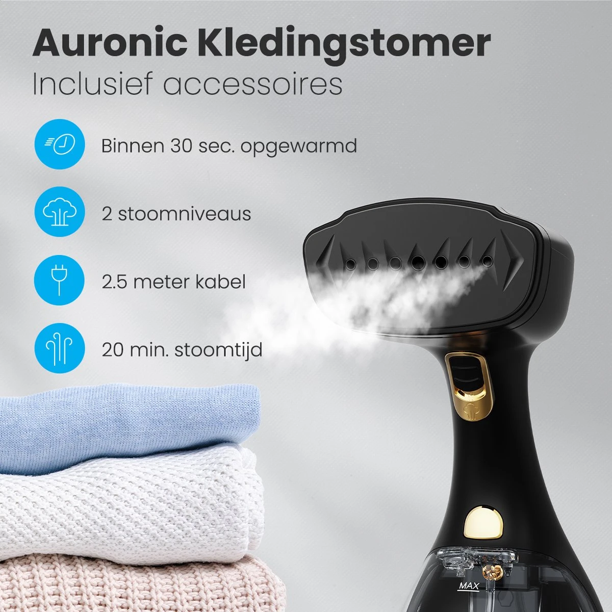 Auronic Kledingstomer - Handstomer Voor Kleding En Meubilair - 300ml - Zwart 2 Auronic Kledingstomer - Handstomer Voor Kleding En Meubilair - 300ml - Zwart - Afbeelding 2
