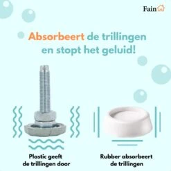 Fain - Trillingsdempers Wasmachine – Set Van 4 Stuks – Wit - Voetjes Wasmachine & Droger - Wasmachine Demper – Anti Trillings / Vibratie Dempers Pads – Antislip Rubber – Trillingsmat – Antislipmat - Extra Dik -Leifheit Store 1200x1200 3092