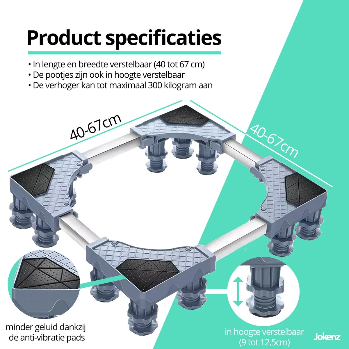 Jokenz® Wasmachine Verhoger 12 Poten - Wasmachine Ombouw Kast - Anti-vibratie - Verstelbaar - Opbouwmeubel- Tot 350kg 3 Jokenz® Wasmachine Verhoger 12 Poten - Wasmachine Ombouw Kast - Anti-vibratie - Verstelbaar - Opbouwmeubel- Tot 350kg - Afbeelding 3