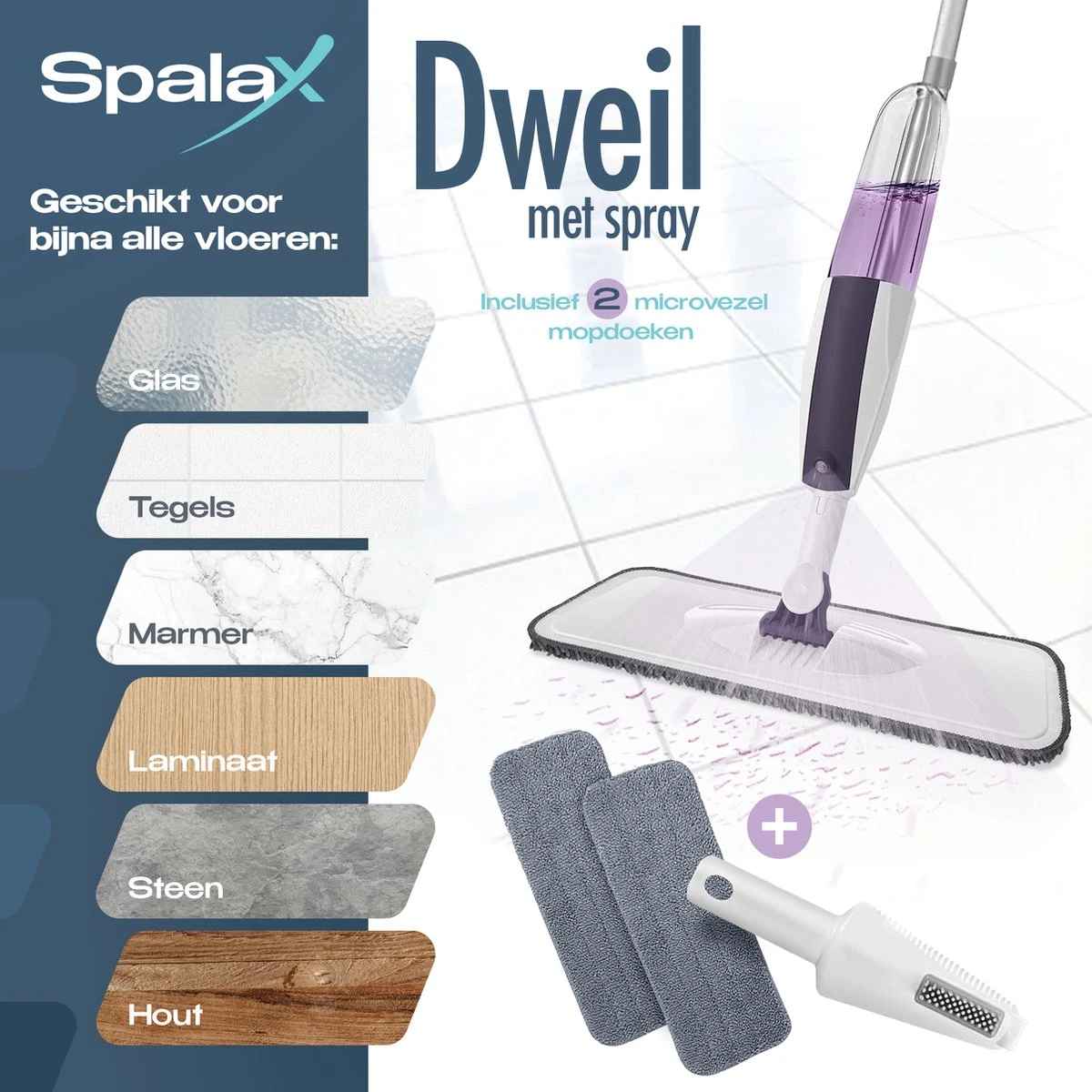 Spalax Dweil - Mop - Dweilsysteem - Vloerwisser Badkamer - Dweilset - Mopset - Vloermop 6 Spalax Dweil - Mop - Dweilsysteem - Vloerwisser Badkamer - Dweilset - Mopset - Vloermop - Afbeelding 6