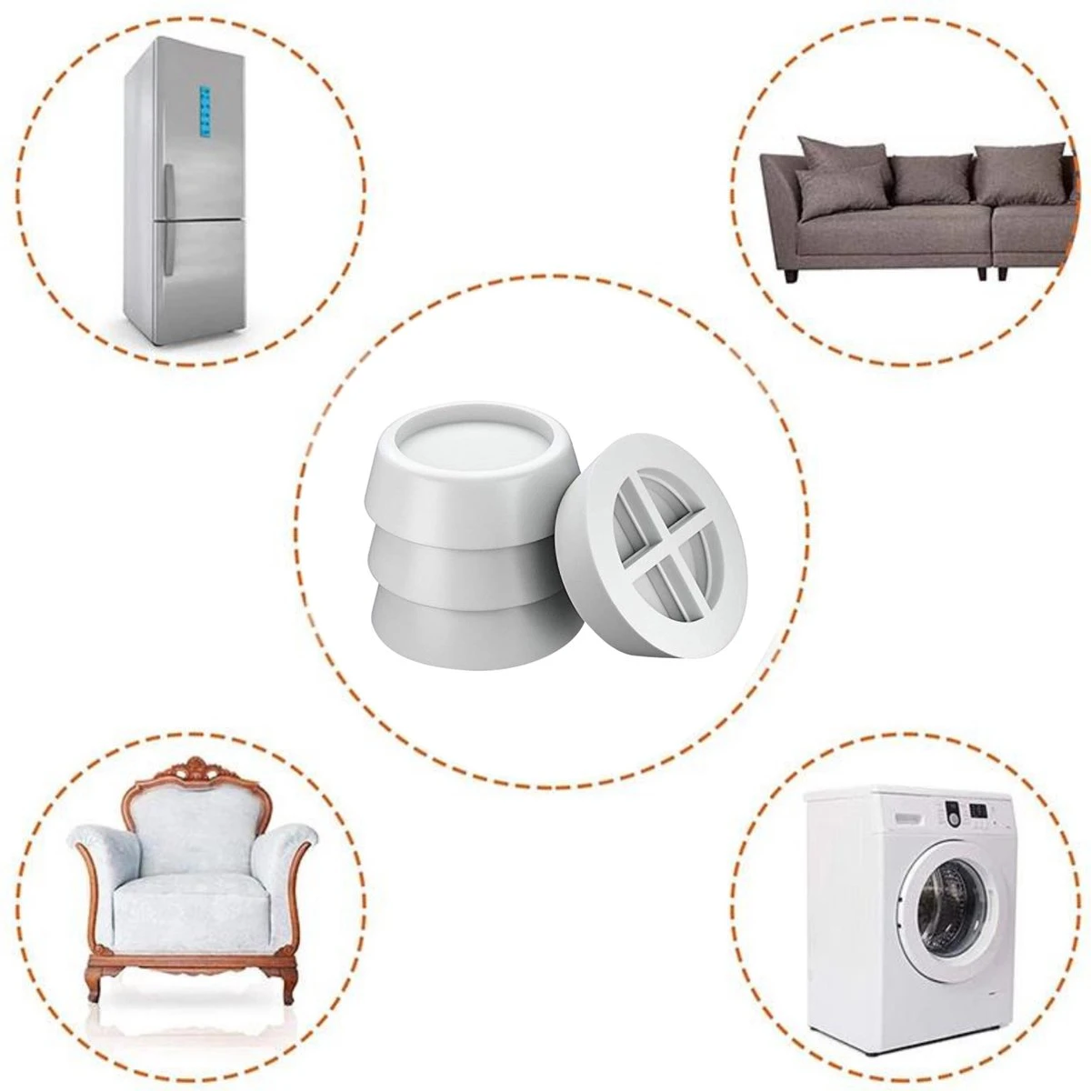 TIKKENS Trillingsdempers Wasmachine/Droogkast - Set Van 4 Stuks - Trillingsmat - Voetjes Droger - Demper - Anti Vibratie - Antislip Rubber - Wit 2 TIKKENS Trillingsdempers Wasmachine/Droogkast - Set Van 4 Stuks - Trillingsmat - Voetjes Droger - Demper - Anti Vibratie - Antislip Rubber - Wit - Afbeelding 2