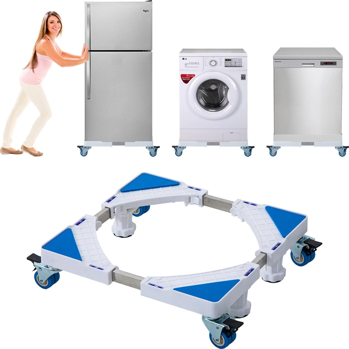 OMEVA® Wasmachine Verhoger Met Wielen- Verhoging Voor Wasmachine - Vaatwasser Koelkast Vriezer En Droger - Inclusief 4 Dempers - Verstelbaar - Wit - Wasmachine Ombouw 1 OMEVA® Wasmachine Verhoger Met Wielen- Verhoging Voor Wasmachine - Vaatwasser Koelkast Vriezer En Droger - Inclusief 4 Dempers - Verstelbaar - Wit - Wasmachine Ombouw
