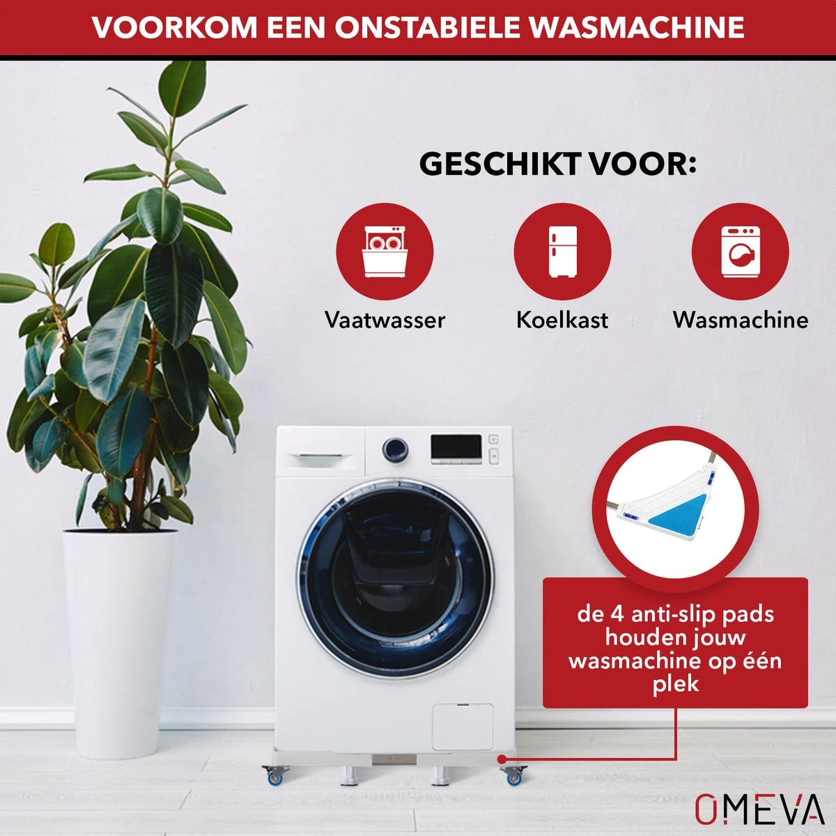OMEVA® Wasmachine Verhoger Met Wielen- Verhoging Voor Wasmachine - Vaatwasser Koelkast Vriezer En Droger - Inclusief 4 Dempers - Verstelbaar - Wit - Wasmachine Ombouw 2 OMEVA® Wasmachine Verhoger Met Wielen- Verhoging Voor Wasmachine - Vaatwasser Koelkast Vriezer En Droger - Inclusief 4 Dempers - Verstelbaar - Wit - Wasmachine Ombouw - Afbeelding 2