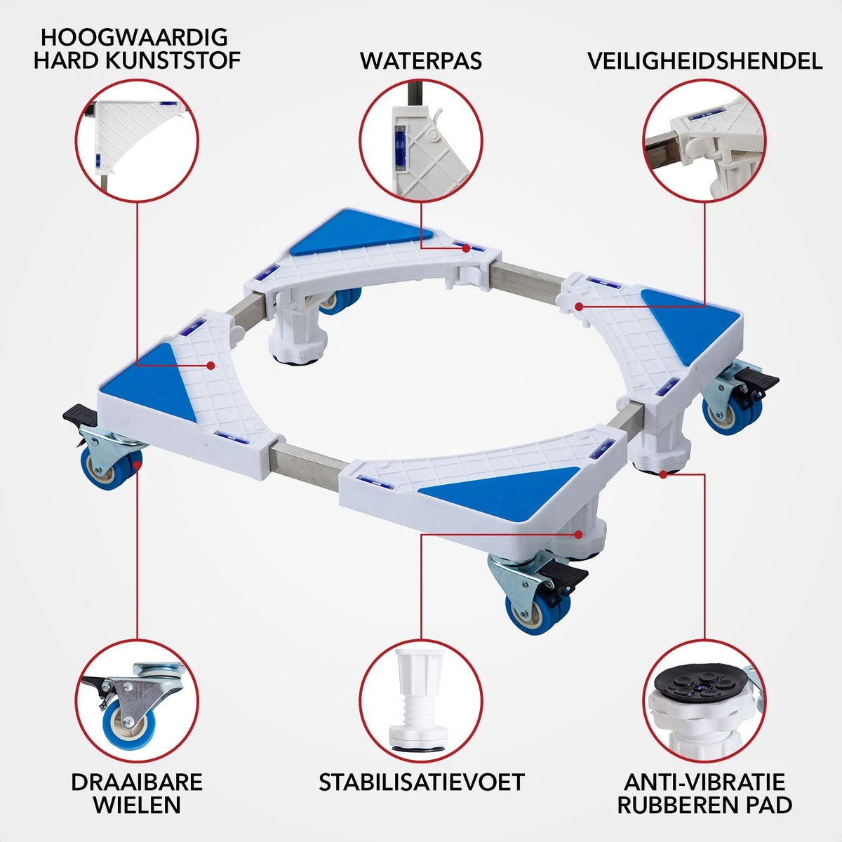 OMEVA® Wasmachine Verhoger Met Wielen- Verhoging Voor Wasmachine - Vaatwasser Koelkast Vriezer En Droger - Inclusief 4 Dempers - Verstelbaar - Wit - Wasmachine Ombouw 4 OMEVA® Wasmachine Verhoger Met Wielen- Verhoging Voor Wasmachine - Vaatwasser Koelkast Vriezer En Droger - Inclusief 4 Dempers - Verstelbaar - Wit - Wasmachine Ombouw - Afbeelding 4