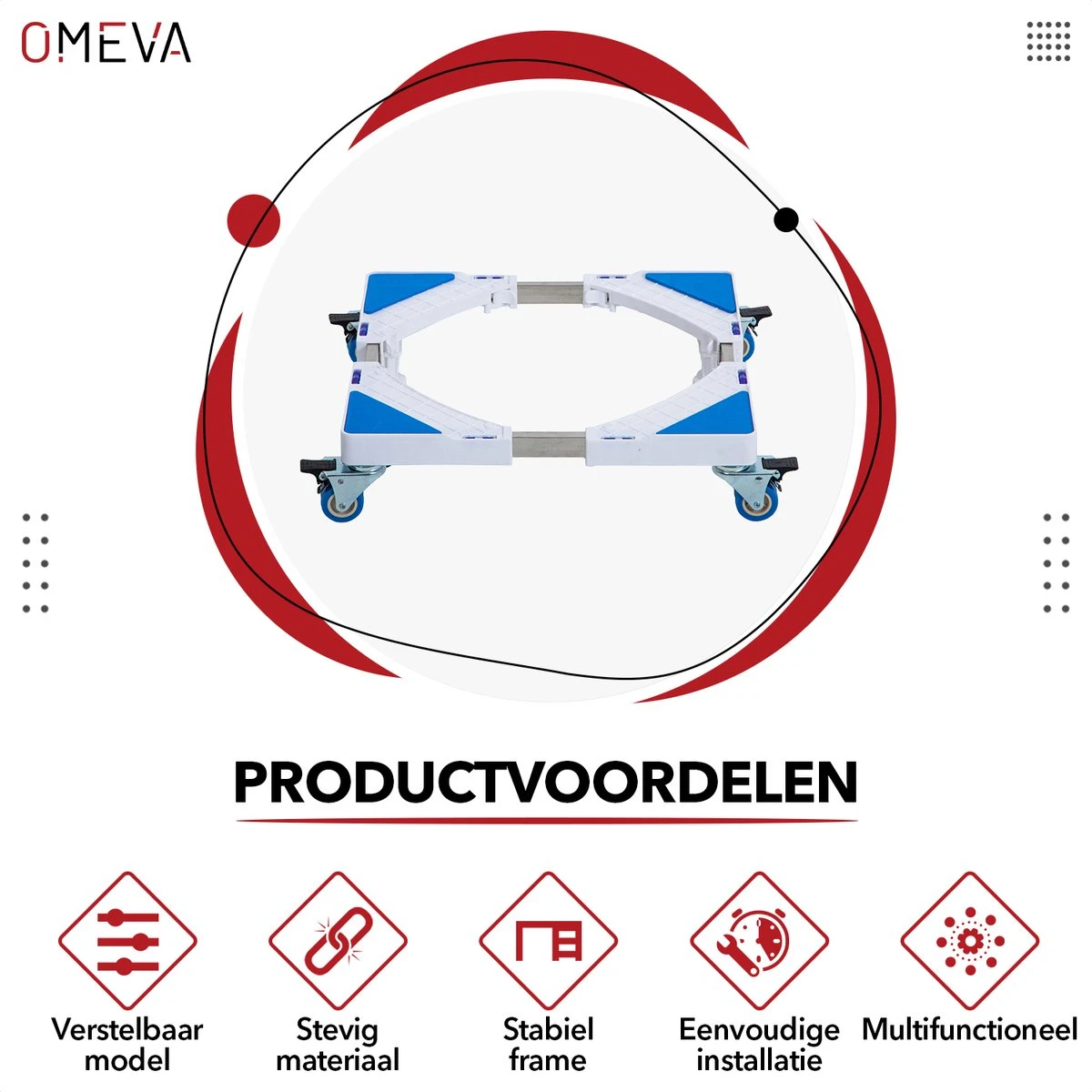 OMEVA® Wasmachine Verhoger Met Wielen- Verhoging Voor Wasmachine - Vaatwasser Koelkast Vriezer En Droger - Inclusief 4 Dempers - Verstelbaar - Wit - Wasmachine Ombouw 8 OMEVA® Wasmachine Verhoger Met Wielen- Verhoging Voor Wasmachine - Vaatwasser Koelkast Vriezer En Droger - Inclusief 4 Dempers - Verstelbaar - Wit - Wasmachine Ombouw - Afbeelding 8