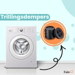 Fain - Trillingsdempers Wasmachine – Set Van 4 Stuks – Zwart - Voetjes Wasmachine & Droger - Wasmachine Demper – Anti Trillings / Vibratie Dempers Pads – Antislip Rubber – Trillingsmat – Antislipmat - Extra Dik