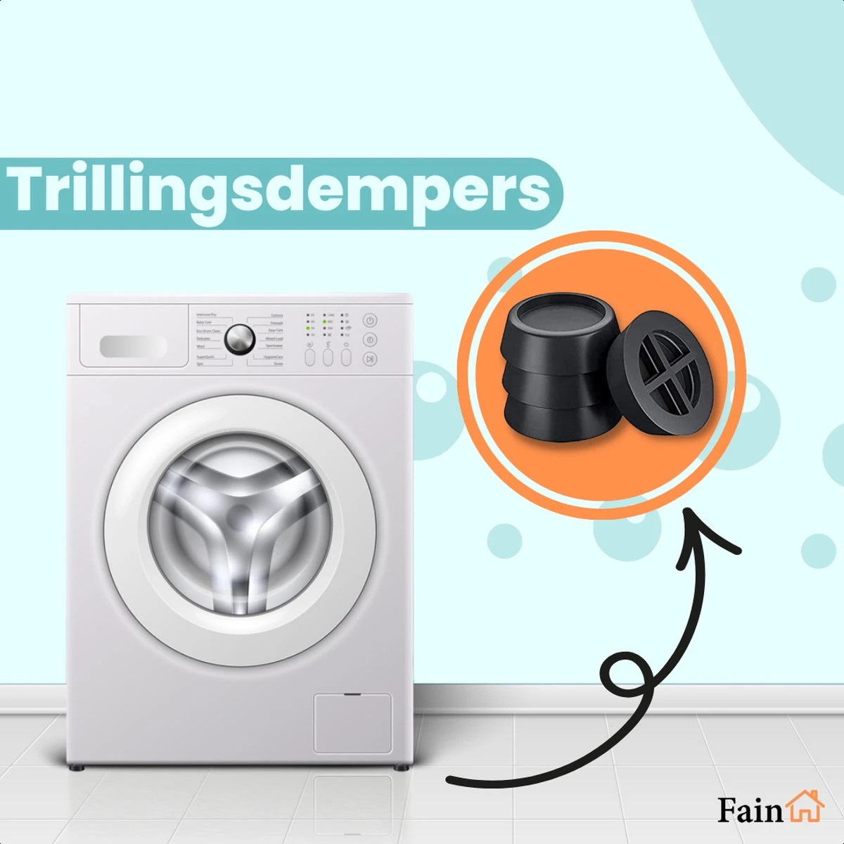 Fain - Trillingsdempers Wasmachine – Set Van 4 Stuks – Zwart - Voetjes Wasmachine & Droger - Wasmachine Demper – Anti Trillings / Vibratie Dempers Pads – Antislip Rubber – Trillingsmat – Antislipmat - Extra Dik 1 Fain - Trillingsdempers Wasmachine – Set Van 4 Stuks – Zwart - Voetjes Wasmachine & Droger - Wasmachine Demper – Anti Trillings / Vibratie Dempers Pads – Antislip Rubber – Trillingsmat – Antislipmat - Extra Dik